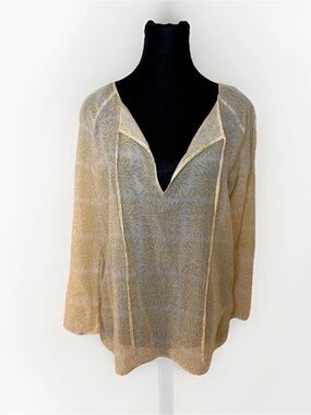 THEORY Womens Sheer Shirt Top Blouse Silk Cotton Long Sleeve M Yellow Tie Neck